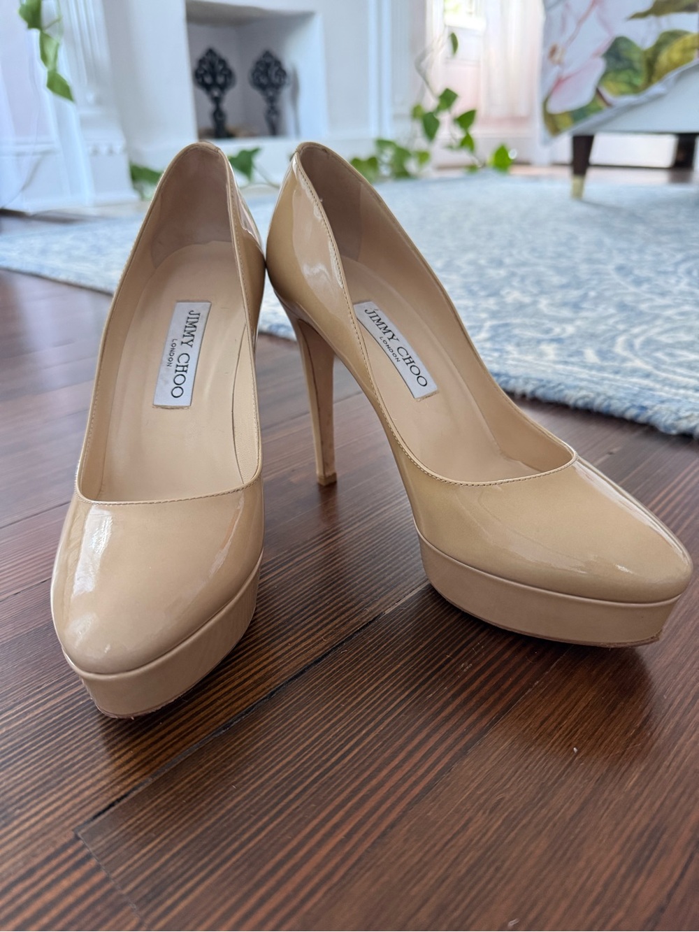 Jimmy Choo Beige Patent Leather Platform Pumps